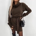 thumbnail image 6 of comerut Fall Winter Women Dress Lace-up High Waist Piled High Collar Long Sleeves Sheath Slim Fit Thick Warm Mini Dress, 6 of 7