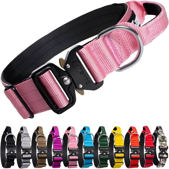 GASTROPOD Premium Dog Collar with Handle Thick Dog Collar Adjustable Dog Collar Heavy Duty Quick-Release Metal Buckle Dog Collar for Small or Medium to Extra Large Dogs (L-Pink)