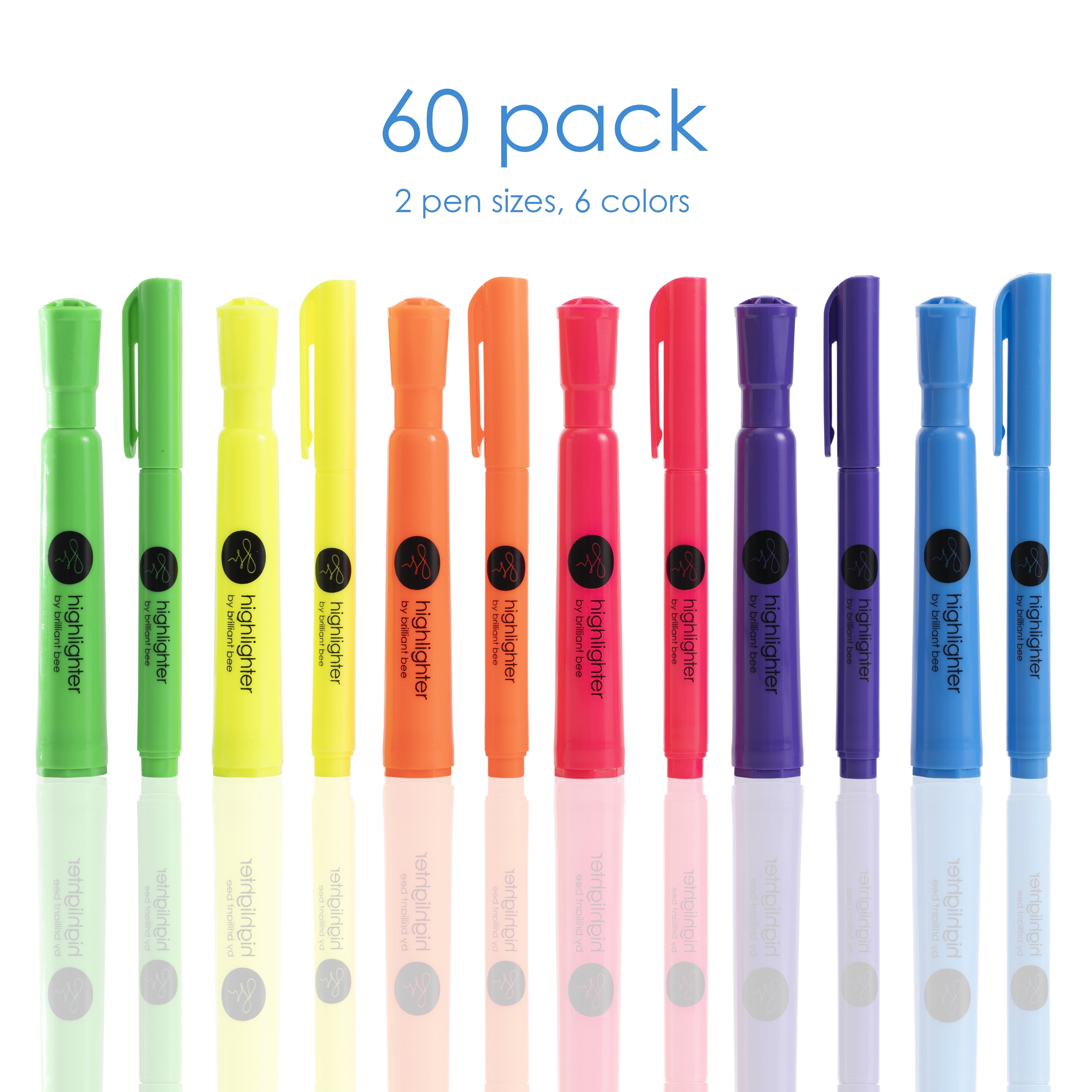 (2 pack) Brilliant Bee - 60 Highlighters - Low Odor, Chisel Tip - 2 Sizes, 6 Colors