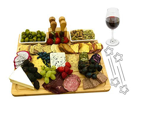 Cheese serving ceramic tray and cutter wine and grapes pattern kitchen ware