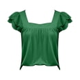thumbnail image 4 of Ruyang Women's Summer T Shirts Casual Solid Color Patchwork Square Neck Slim Fit Knitted Short Sleeved T Shirt Women Tunic Tops, 4 of 4