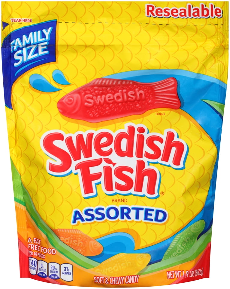SWEDISH FISH Mini Assorted Soft & Chewy Candy, Family Size, 1.9 lb
