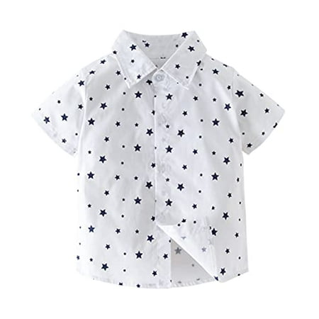 

Styles I Love Toddler Little Boys White Star Short Sleeve Cotton Button Down Shirt for Casual Formal Event and Special Occasions (80/6-12 Months)