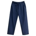 thumbnail image 4 of QHFBli Womens Linen Cropped Wide Leg Pants Elastic Waist Casual Palazzo Trousers with Pockets, 4 of 4