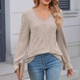 thumbnail image 4 of XFLWAM Women's Sweatshirts V Neck Long Sleeve Lace Trim T Shirts Casual Loose Fit Fall Lightweight Pullover Tops Khaki XL, 4 of 7