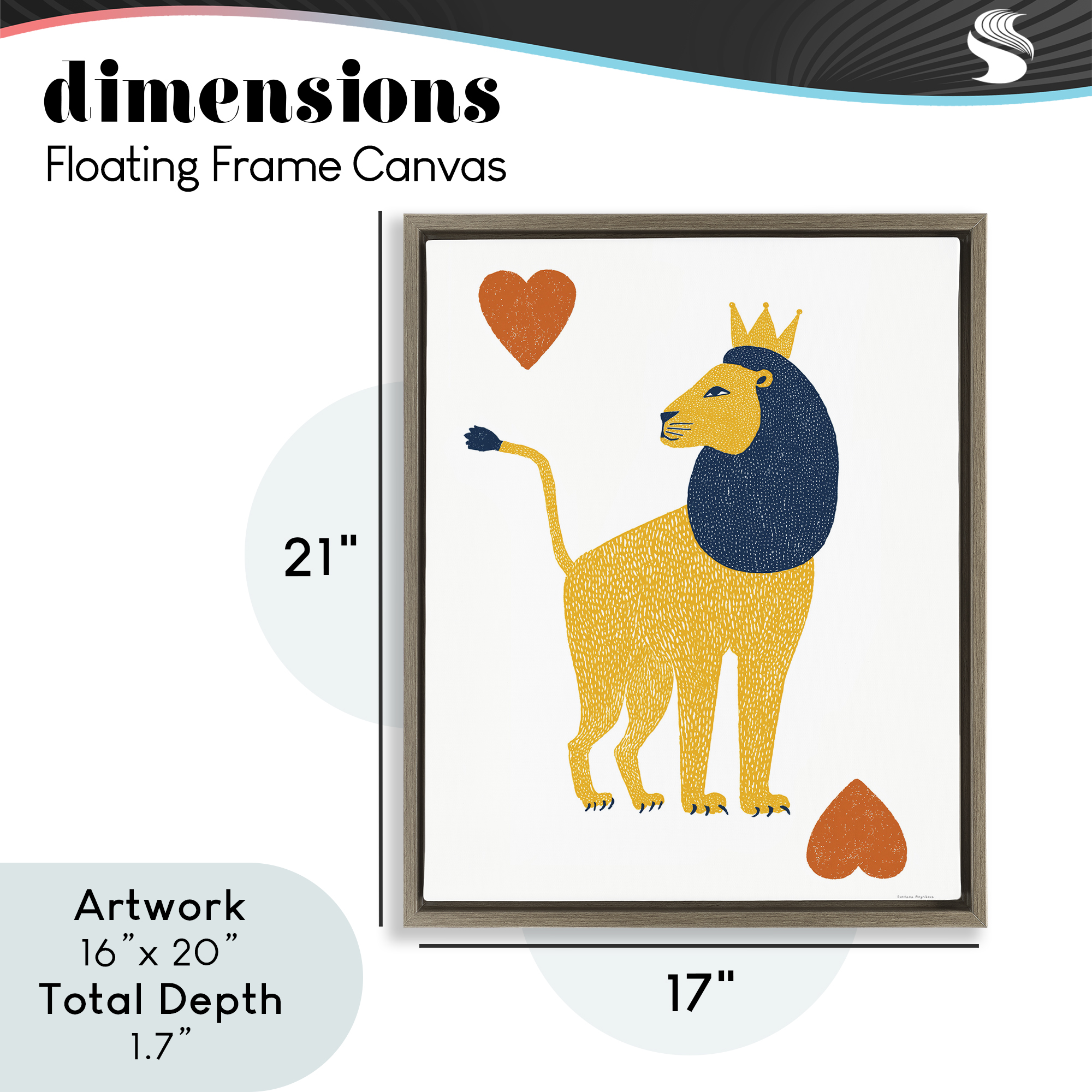 Lion & Hearts Card Brown Framed Floater Canvas Wall Art, design by Svetlana Aleynikova