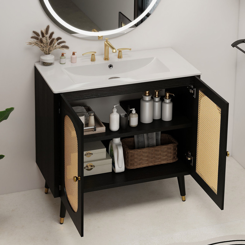 Uforic 36" Bathroom Vanity with Sink, Freestanding Wooden Cabinet Vanity with Soft-Closing Door, Black