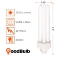 thumbnail image 2 of 42 Watt CFL Light Bulbs | 4 Pin GX24Q-4 Base 6500K Full Spectrum | 42W High Output 3200 Lumens | Triple Tube Compact Fluorescent Light Bulbs Plug-in | 10 Pack by GoodBulb, 2 of 3