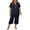 Navy, variant on Women's Plus Size 2 Piece Outfits Short Sleeve V Neck Pullover Top Wide Leg Pants Lounge Set 2026 Sky Blue 5XL