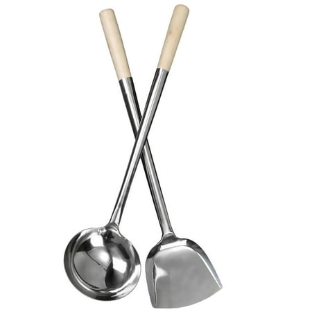 

NUOLUX 2pcs Long Handle Shovel Spoon Set Stainless Steel Cooking Shovel Spatula Cooking Spoon for Home (Spatula + Spoon)