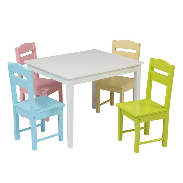 Wood Table And Chair Set Of 5 For Kids, Childrens Wood Table And Chair Set