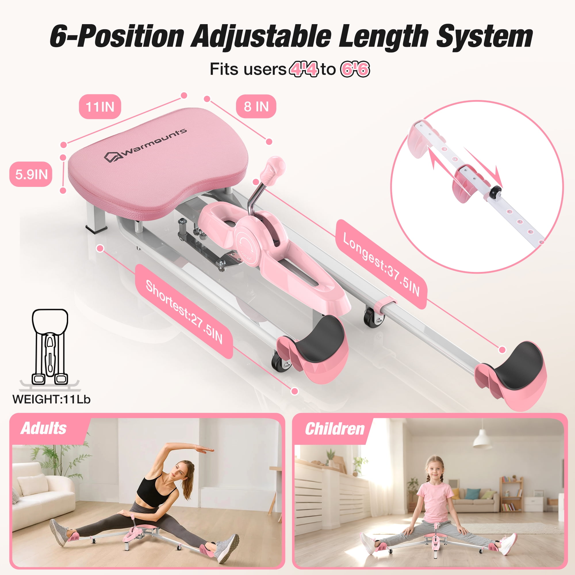 WARMOUNTS Beinspagat Maschine Rosa - Verstellbarer Beinstrecker 0-190° Für Yoga & Ballett