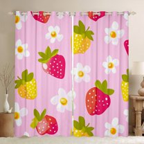 Manfei Cartoon Red Strawberry Blackout Curtains Set of 2 (52x84 Each), Cherry Blossoms Floral Window Curtains, Teen Kid Child Curtains and Drapes, Window Curtains Home Decor