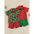 thumbnail image 3 of Qmyliery Toddler Baby Boy Summer Outfits Watermelon Pattern Button Down Turn Down Collar Short Sleeve Shirt with Shorts 2 Pcs Set 6 12 18 24 Months 3 4 Years, 3 of 9