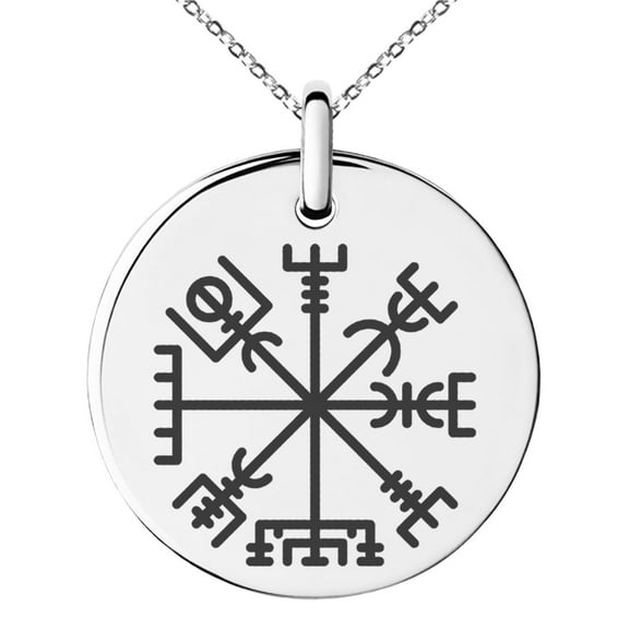 Stainless Steel Vegvisir Viking Compass Engraved Small Medallion Circle Charm Pendant Necklace