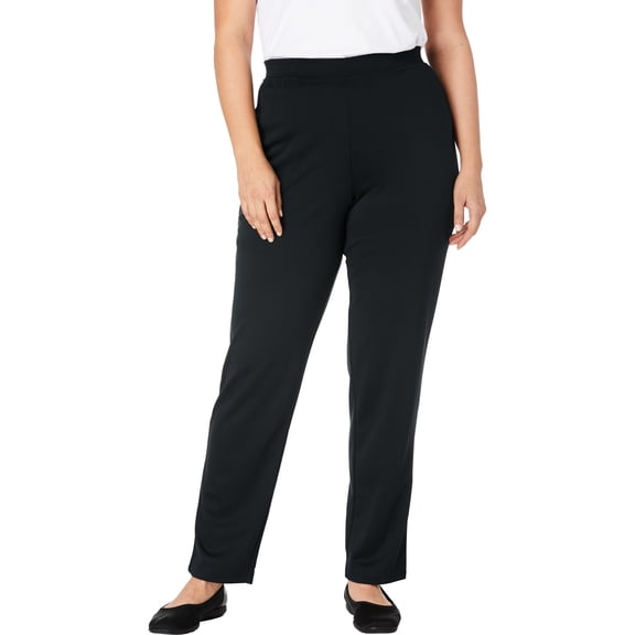 Woman Within Plus Size Petite Straight-Leg Stretch Ponte-Knit Pull-On Pants