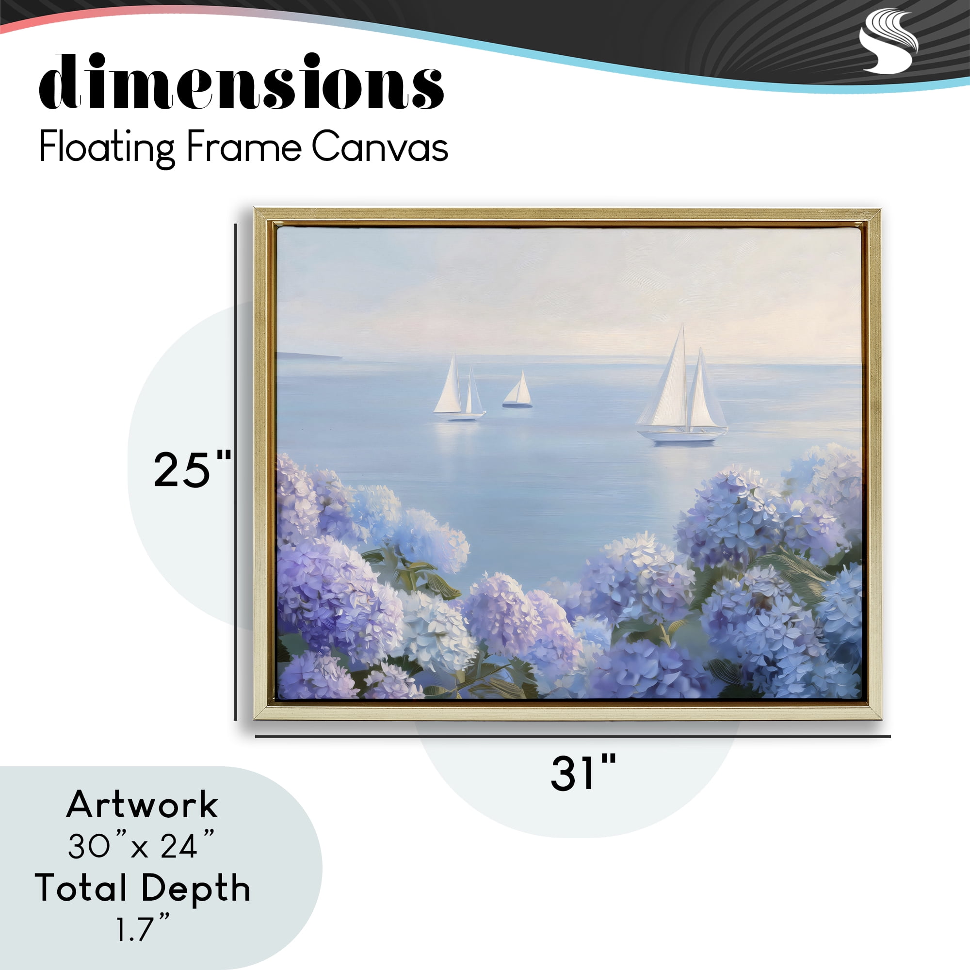 Stupell Industries Sailboats & Hydrangeas at Sea Gold Framed Floater Canvas Wall Art, design by LSR Design Studio
