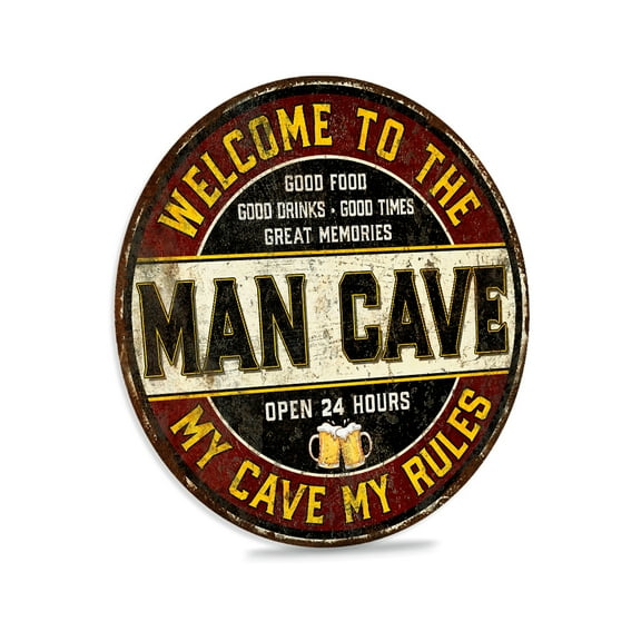 Welcome to the Man Cave Sign Garage Mancave Décor Home Bar Beer Wall Art Decorative Signs 18" Round 100182001008