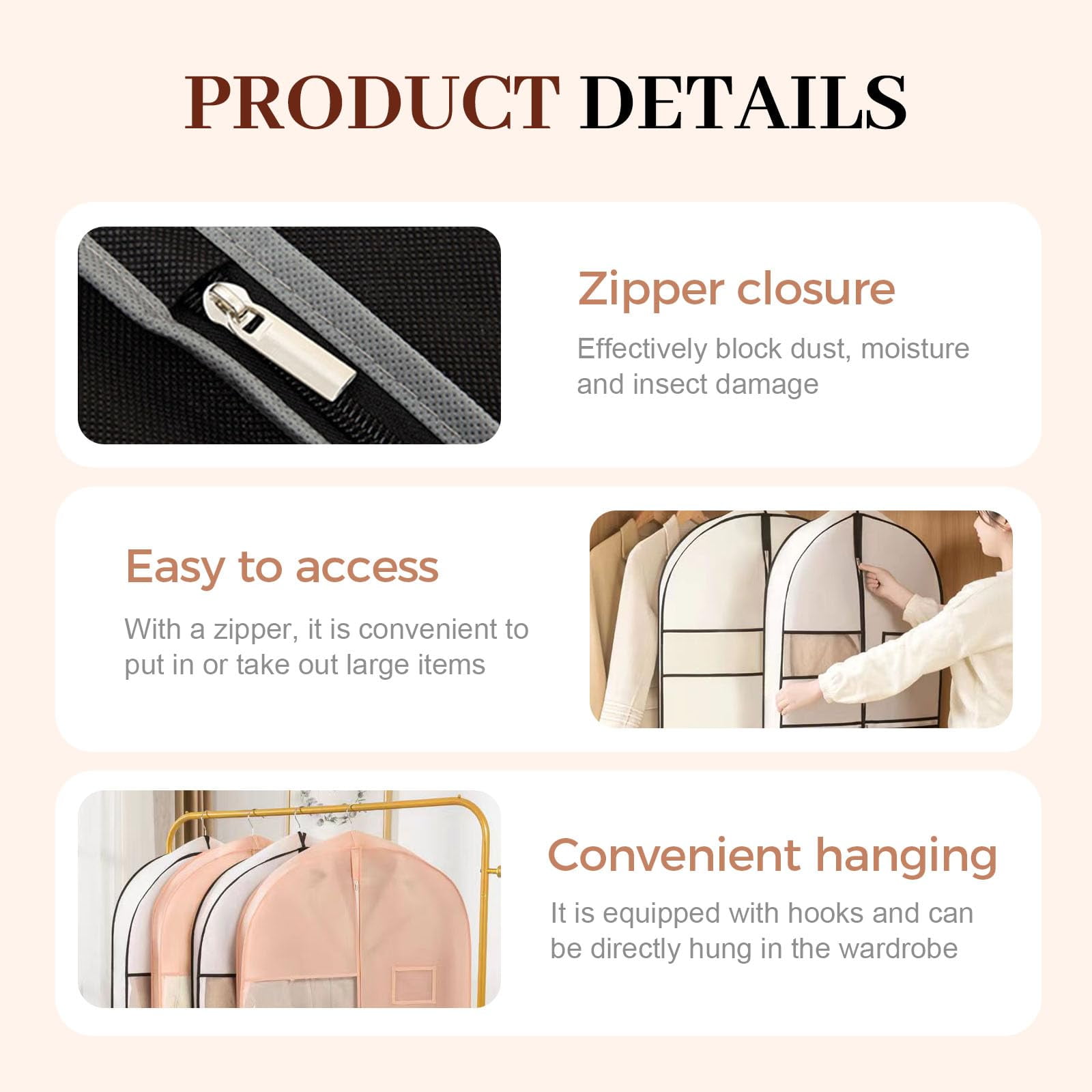 Space Saving Hanging Garment Bag with Self Compression Zipper, Space Saving Hanging Protector for Down Coat, Down Coat Compression Dust Cover for Closet Storage