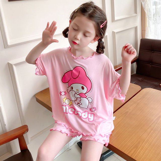 Conjunto de pijama de Anime My Melody Kuromi Cinnamoroll para niños, pantalones cortos de manga corta, ropa holgada para el hogar