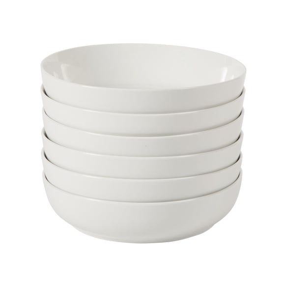 Gibson Home Zen Buffet 6-Piece 41oz Large Pasta Bowls Porcelain Ceramic Chip and Scratch Resistant Shallow Salad Bowl, Serving Bowls, Soup Bowls Set, Dishwasher & Microwave Safe White