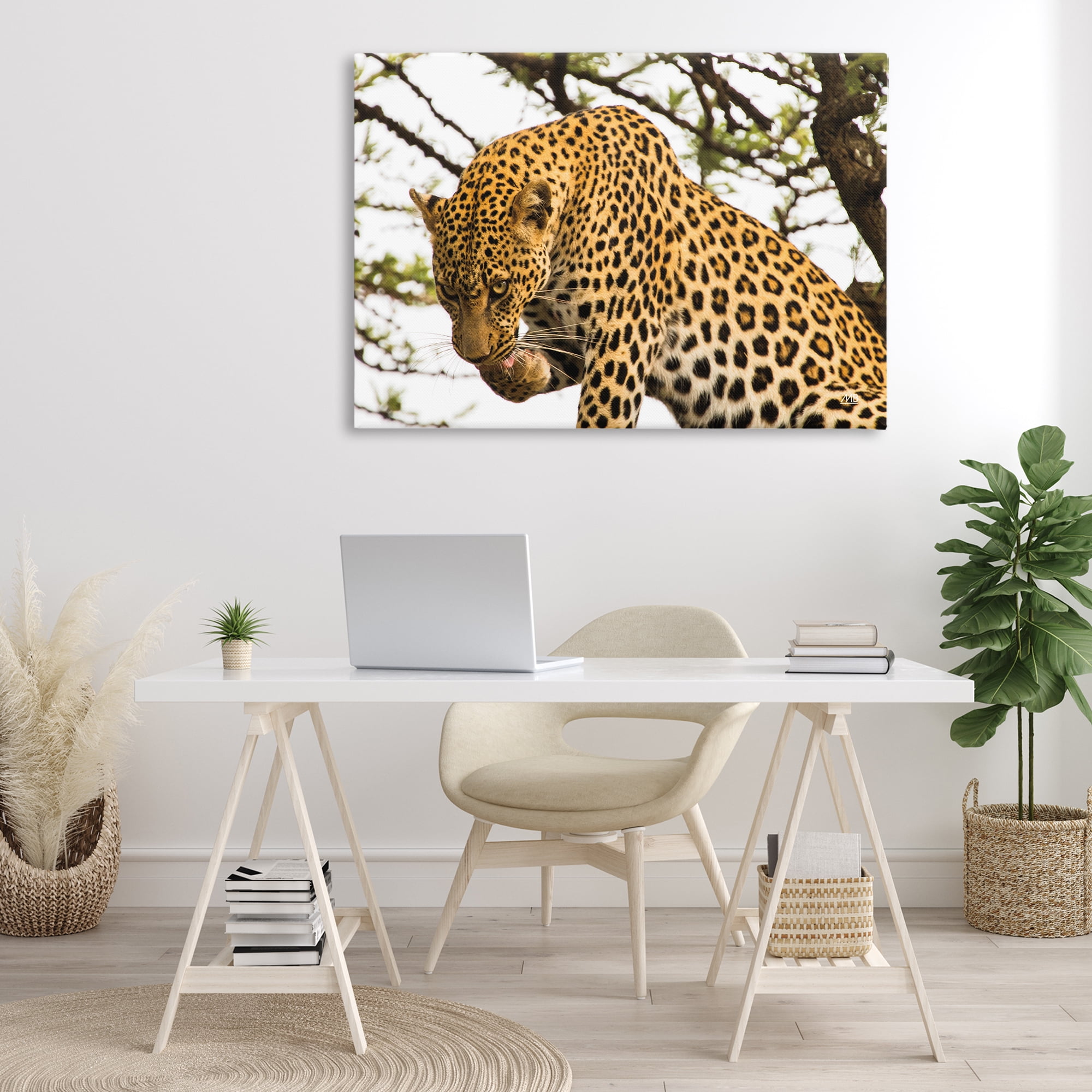 Stupell Industries Leopard After Lunch Animals Photography Wrapped Canvas Art Print Wall Art, 45 x 30