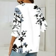 thumbnail image 3 of Teissuly Women's Casual Round Neck Button Cotton Linen Printed Three Quarter Sleeve Top, 3 of 5