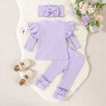 thumbnail image 4 of Futezty Toddler Baby Girl Fall Clothes Ribbed Solid Color Long Sleeve Shirt Tops and Pants with Headband 3 Piece Outfits for Girls 3M-3T, 4 of 4