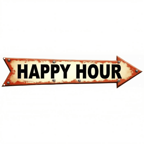 Decorative Tin Signs 16*4 Inches "Happy Hour Arrow" Vintage Bar Decor, Funny Room Decor, Outdoor Signs Ideal for Home Bar, Patio, Man Cave