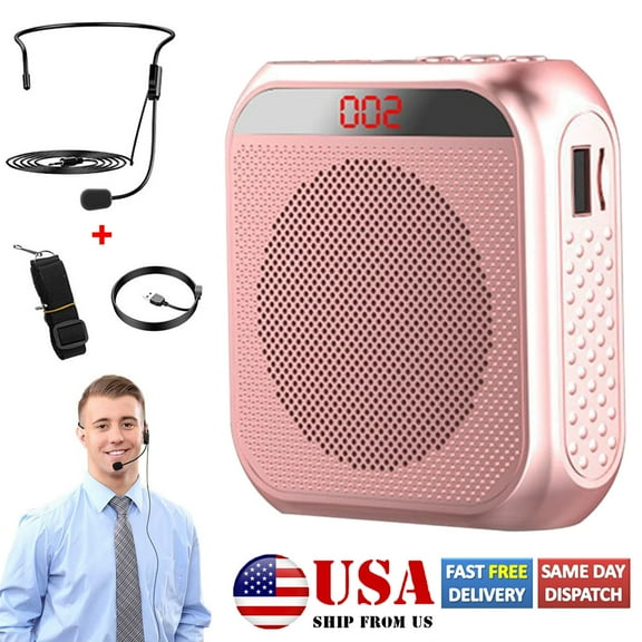 Portable Voice Amplifier with Microphone, 8W 2200mAh Rechargeable Mini Megaphone Speaker for Teachers, Tour Guides, Presentations - 20H Use, Waist-Mounted Design, Pink