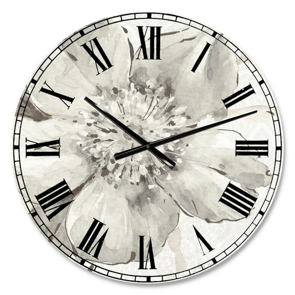 Designart 'Indigold Grey Peonies III' Traditional wall clock