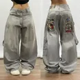 thumbnail image 1 of Pantalones vaqueros holgados con bordado de patrón de moda americana para hombres, pantalones de pierna ancha de gran tamaño, Joker informal de calle, nueva moda, pareja, Y2K, 1 of 5