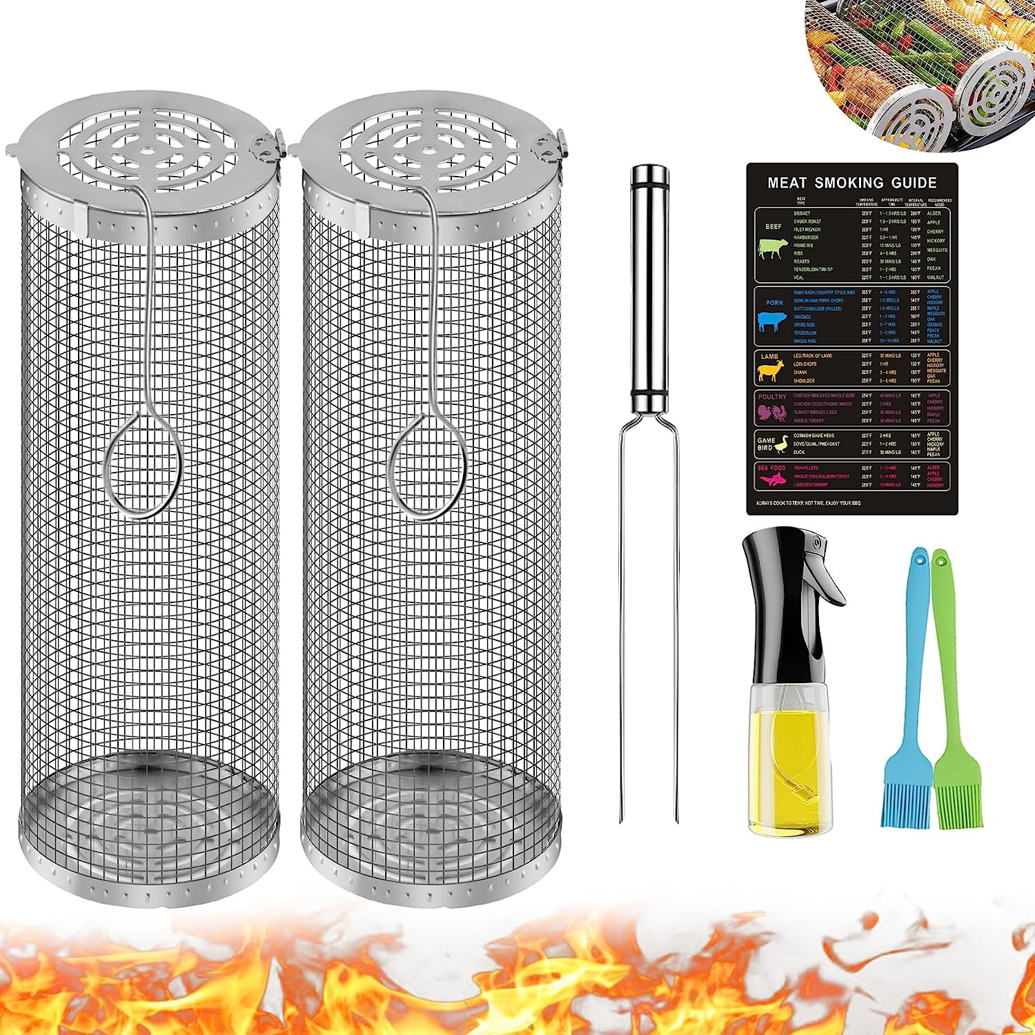 Rolling Grilling Baskets for Outdoor Grilling Grill Grate Charcoal