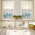 thumbnail image 4 of Floral Kitchen Curtain Valance and Tiers Set Teal Green Poppy Flower Rod Pocket Kitchen Tier Curtains Valance Set 3 Piece Watercolor Spring Flower Wood Grain Window Curtain Valance Tier Set 54 x 24 in, 4 of 5