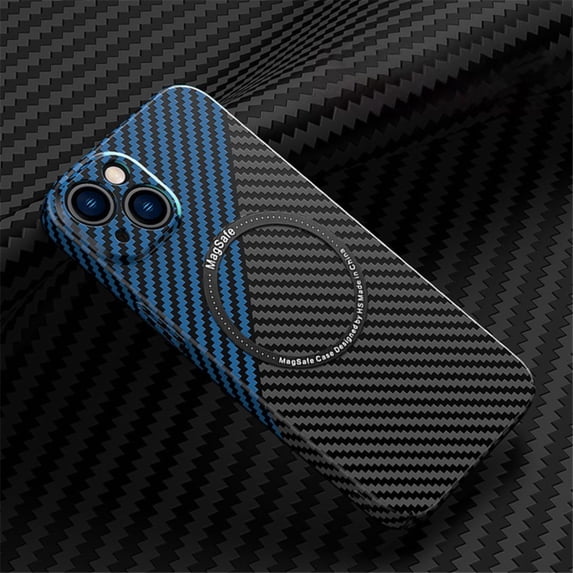 Frusde for iPhone 15 Pro Max Magnetic MagSafe Case Carbon Fiber Slim Durable Shockproof Business Case-Black Blue