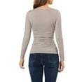 thumbnail image 4 of INSPIRE CHIC Women's Solid Round Neck Long Sleeve Ruched Stretchy Tops M Gray, 4 of 8