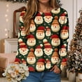 thumbnail image 2 of zaveiop Christmas Sweaters for Women Funny Round Neck Lightweight Festive Santa Snowflake Printed Cable Knit Pullover (Dark Green, M), 2 of 6
