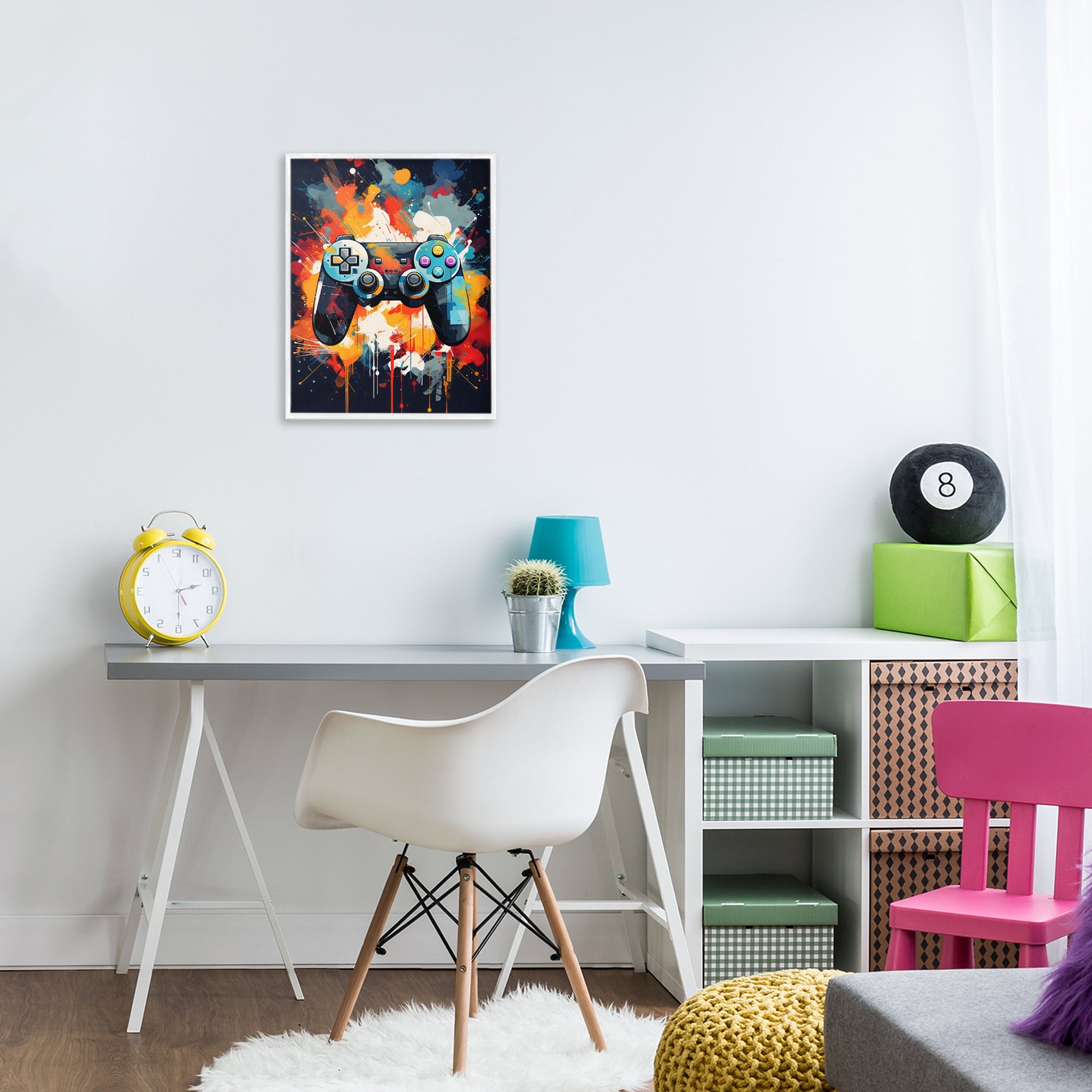 Stupell Industries Orange Paint Splash Gamer White Framed Giclee Art, design by Creative Studio