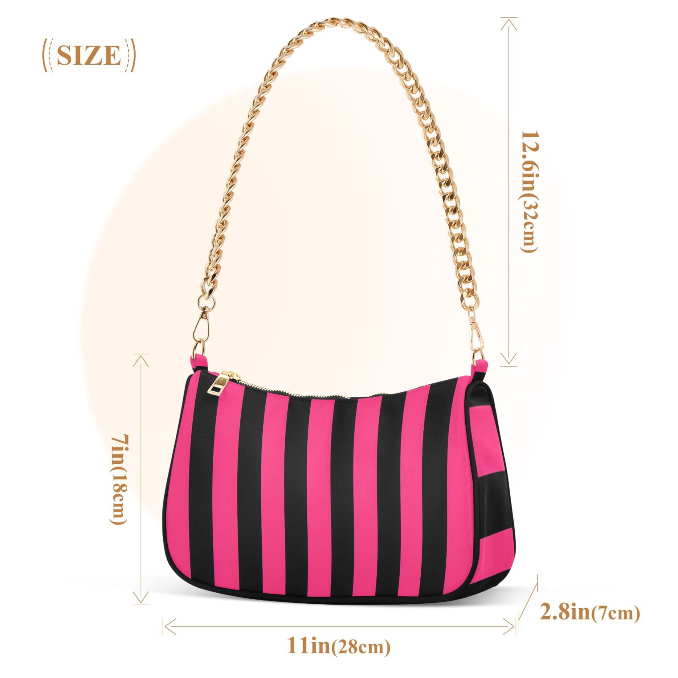 Ryvnso Pink and Black Stripe Pattern Womens Chain Shoulder Bag