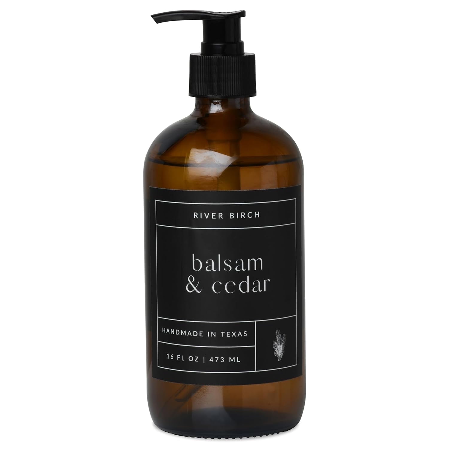 River Birch Balsam & Cedar Scented Natural Hand Soap - Handmade Organic Hand Soap - Moisturizing Hand Wash with Amber Dispenser - Luxury Scented Hydrating Hand Soap - Vegan and Non Toxic - 16 Fl Oz