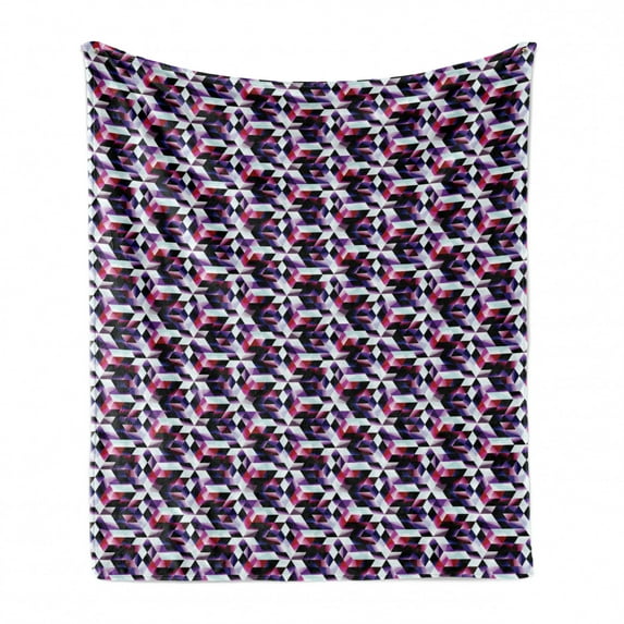 Modern Soft Flannel Fleece Throw Blanket, Fractal Looking Tech Structure Pattern Digital Grid Composition in Vibrant Colors, Cozy Plush for Indoor and Outdoor Use, 50" x 70", Multicolor, by Ambesonne