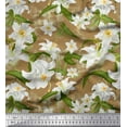thumbnail image 1 of Soimoi Satin Silk Fabric Leaves & Lily Floral Fabric Prints by Yard 42 Inch Wide, 1 of 3