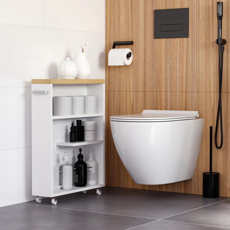 Alvantor Slim Bathroom Storage Cabinet with Wheels, Narrow Rolling Organizer 19.75"W x 5"D x 26.5"H White