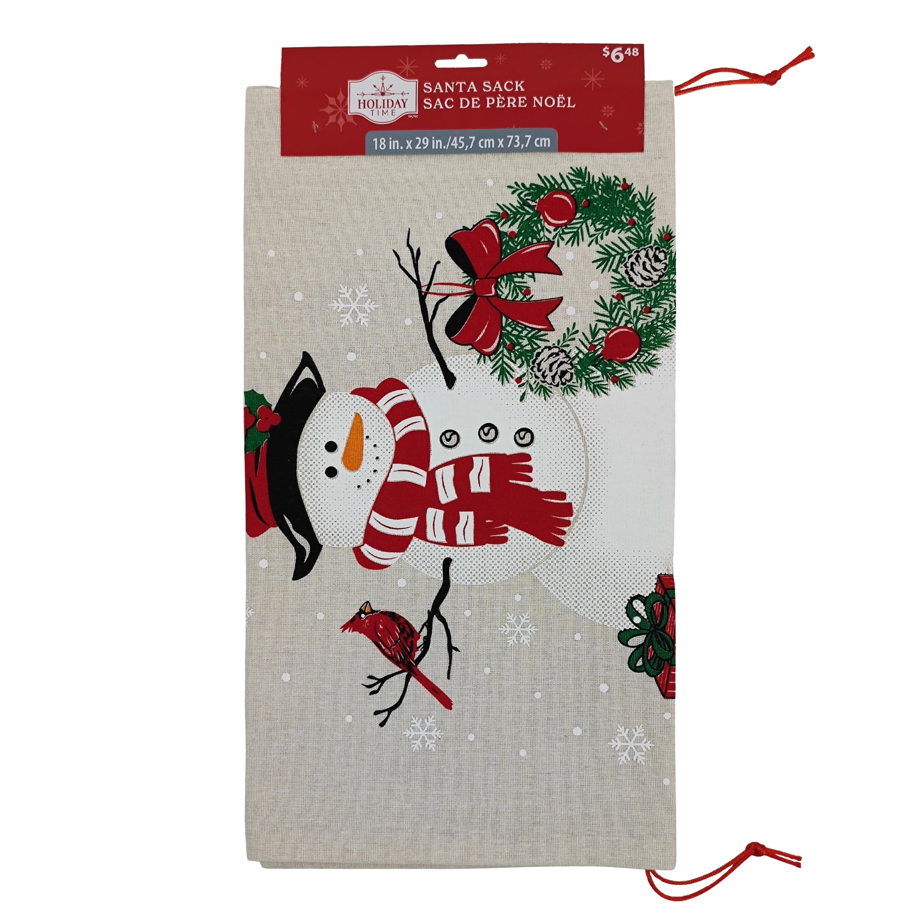 Holiday Time 1 Compte sacs en tissu multi couleur avec cordon 18 "par 29" pour le stockage des emballages de Noël HOLIDAY TIME PL SANTA SACK SNOWMAN