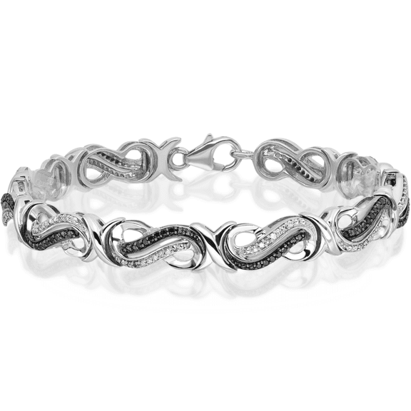 925 Sterling Silver Black White Diamond Tennis Bracelet