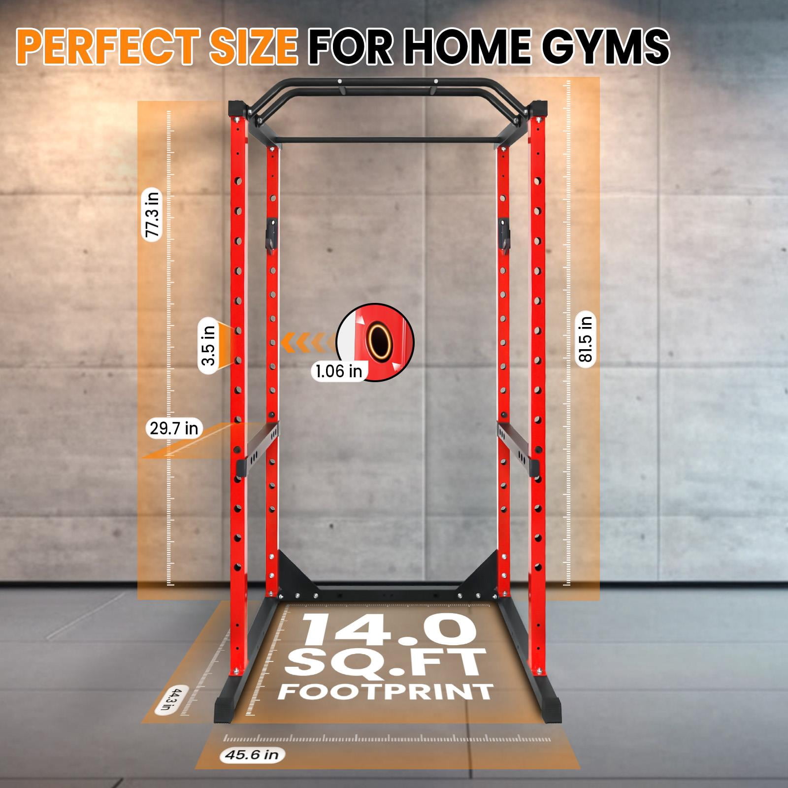 Tanfengu 1200 lbs Stable Pull Up Station, Adjustable Thick Steel Power Cage, 2"x2" Square Frame Squat Stand for Home Gym, Red