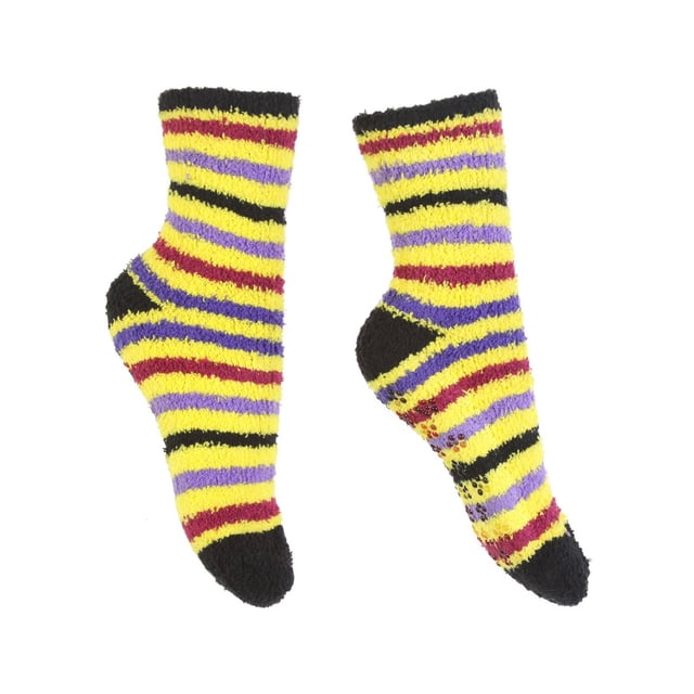 Fuzzy Cozy Socks With Daisy Grip On Bottom Buy 1 Get 1 Free, Stripe ( 2 pack )