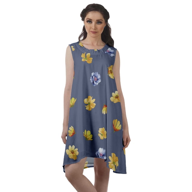 Moomaya Robe Évasée Sans Manches en Rayonne Robe T-Shirt Imprimée Vêtements de Plage pour Femmes