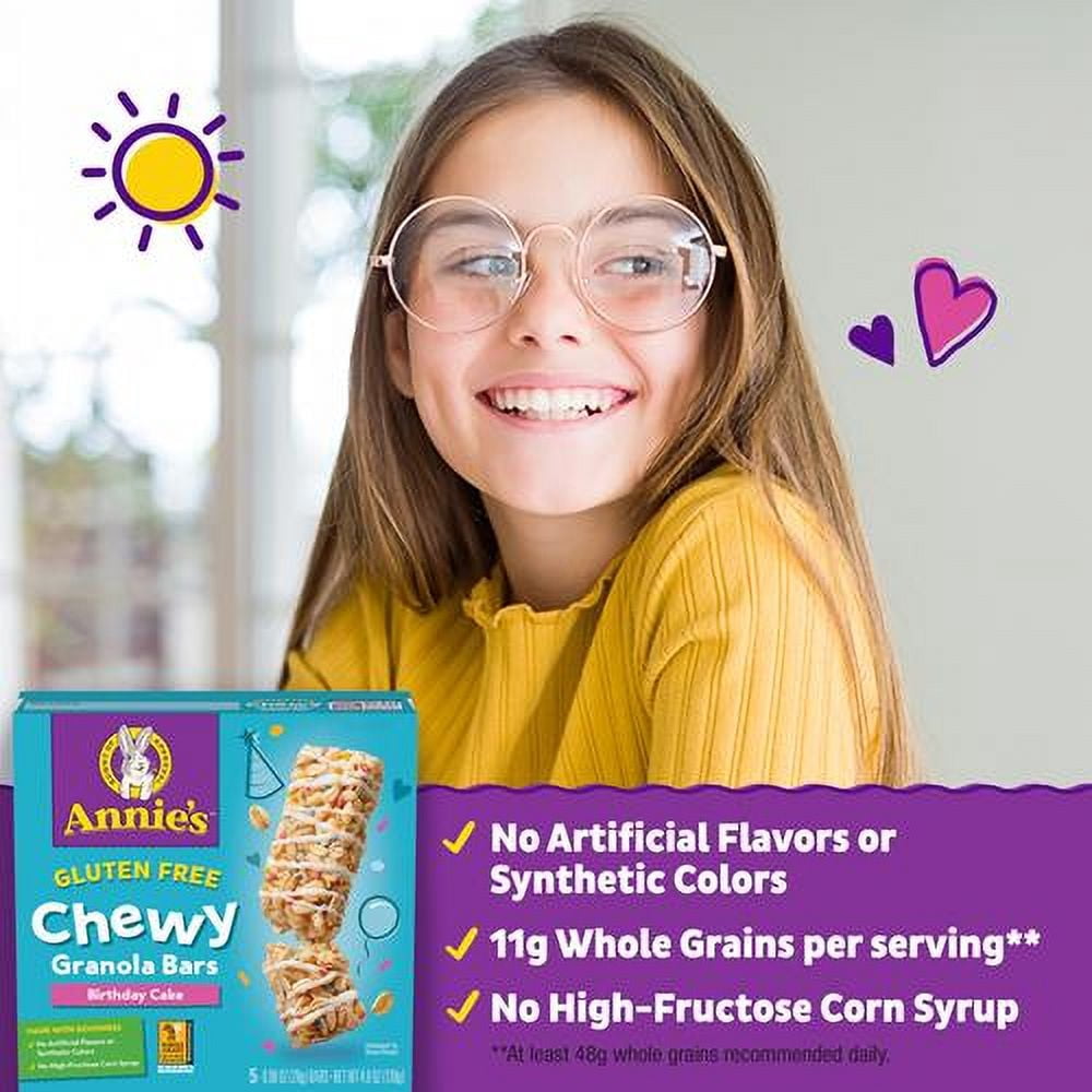 Annies Gluten Free Chewy Granola Bars, Birthday Cake, 5 Bars, 4.9 Oz - Pack of 2