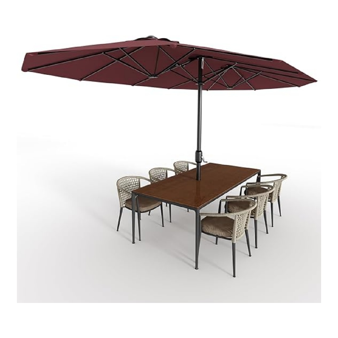 13FT Outdoor Umbrellas for Patio, Double-Sided Rectangular Patio Umbrella Market Umbrella with Base Waterproof and Windproof Fade Resistant Canopy for Deck Pool Garden Backyard